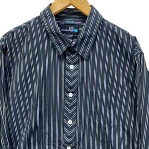 BKE Contour Shirt Mens XL Black Striped Long Sleeve Cotton Button Down Pocket